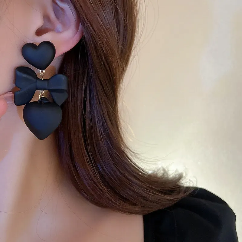 Picture 5: Retro Black Heart Earrings For Women Bowknot Love Drop Earrings Vintage Female Party Ear Jewelry Valentine Day Gifts Wholesale