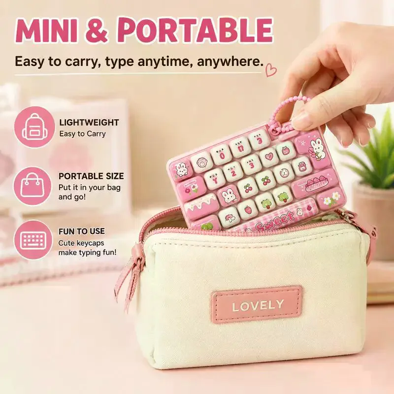 Fidget Sensory Toy Cute Cartoon Animal Prints With Lanyard Perfect For Long Trips Office Stress Relief Mini Keyboard