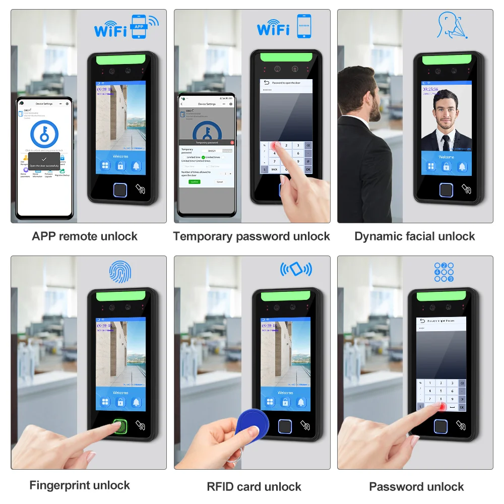 Imagem -03 - Impermeável Dinâmico Face Recognition Device Access Control Keypad Fingerprint Time Attication System Rfid App Tcp ip Wifi 5