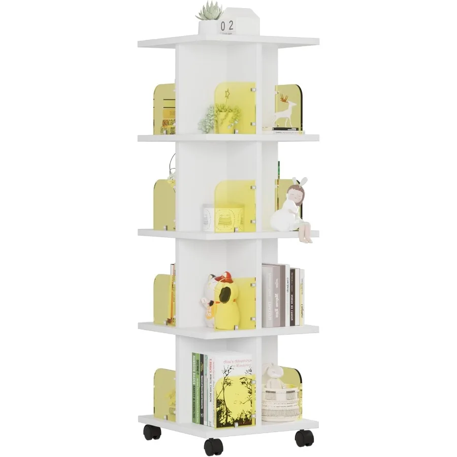 

VECELO 4-Tier Rotating Bookshelf Modern Swivel Bookcase for 360°Display Stackable Square Book Shelves Floor-Standing Storage fo