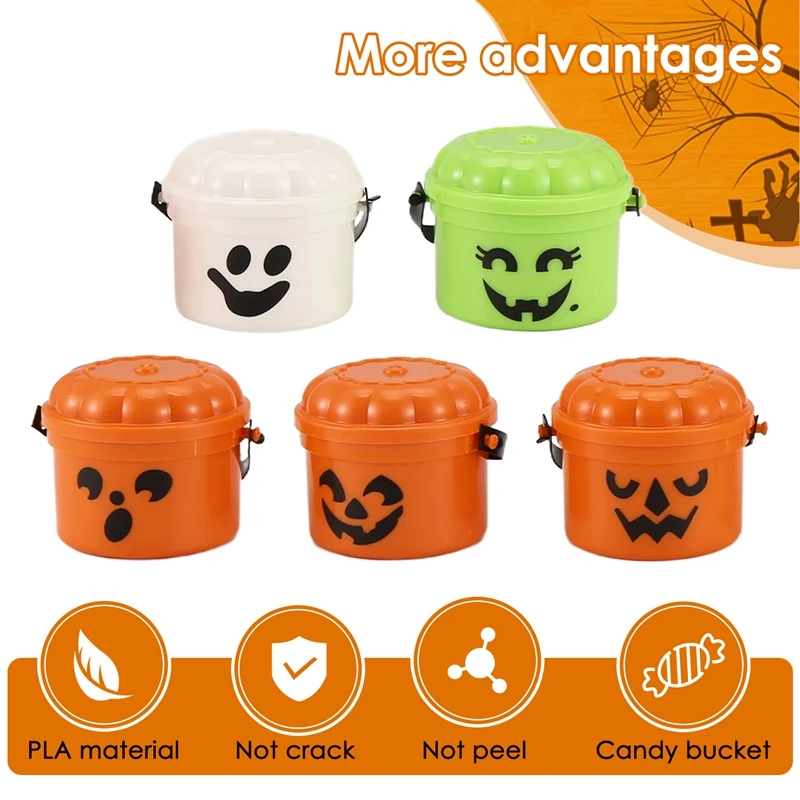 

Pumpkin Mini Bucket Miniature Halloween Buckets With Removable Lid And Working Handle Mini Trick (5Pcs)
