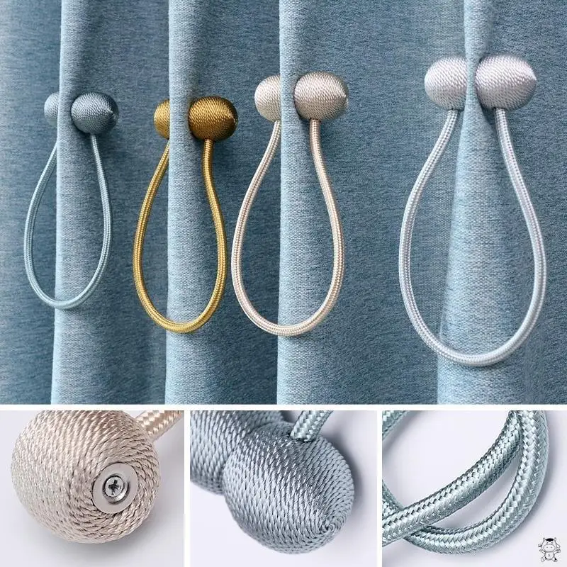 2Pcs Magnetic Curtain Tiebacks Outdoor Elegant Decorative Tie Backs Modern Rope Tiebacks for Drapes Window Curtain Holdbacks