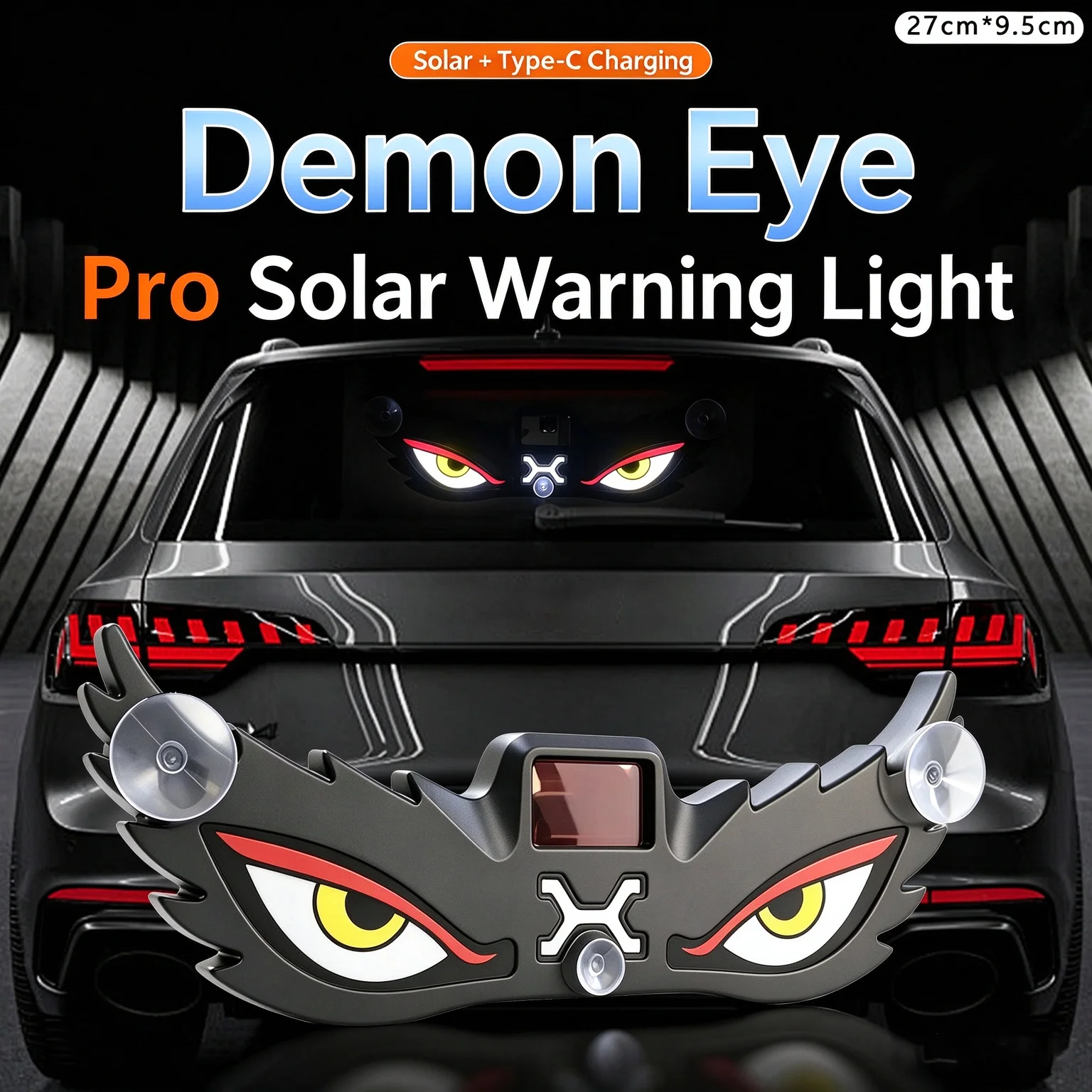 Solar-Powered Triangular Car Window “Devil's Eye” Lights; LED Ambient Lights for Front and Rear Windshields of Trucks and Cars