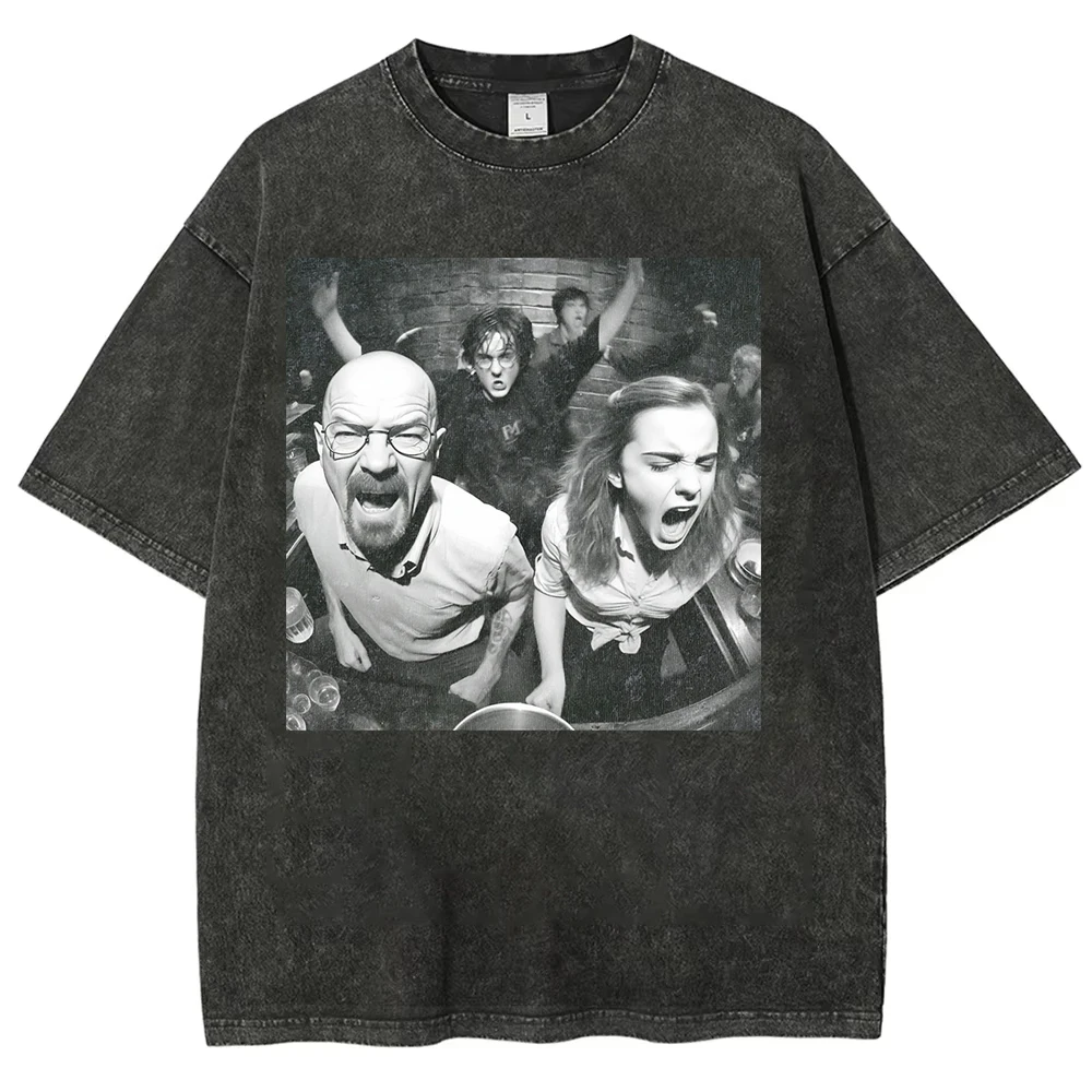 HP and Breaking Bad  Retro Washed Prue Cotton T-shirt Men Women Gothic Rock Oversized T Shirts Tops Streetwear Men Clothing