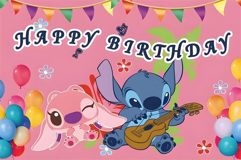 Latar belakang malaikat Disney Lilo dan Stitch untuk dekorasi pesta ulang tahun dekorasi anak laki-laki atau perempuan jenis kelamin memunculkan latar belakang kustom