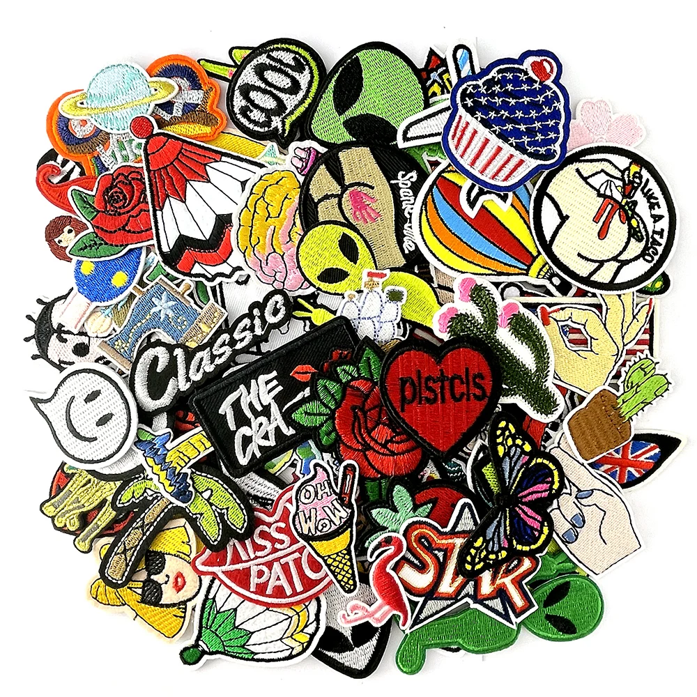 100Pcs/Lot Random Mixing Patches Embroidered Applique Clothes Accessories Apparel Supplies Decoration Cloth Patch Flower Cactus