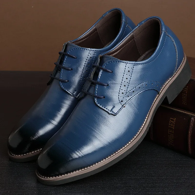 

British Pointed Toe Leather Shoes Men Oxfords Business Formal Leather Men Shoes Dress Brogue Flats Men Wedding Shoes Plus Size48