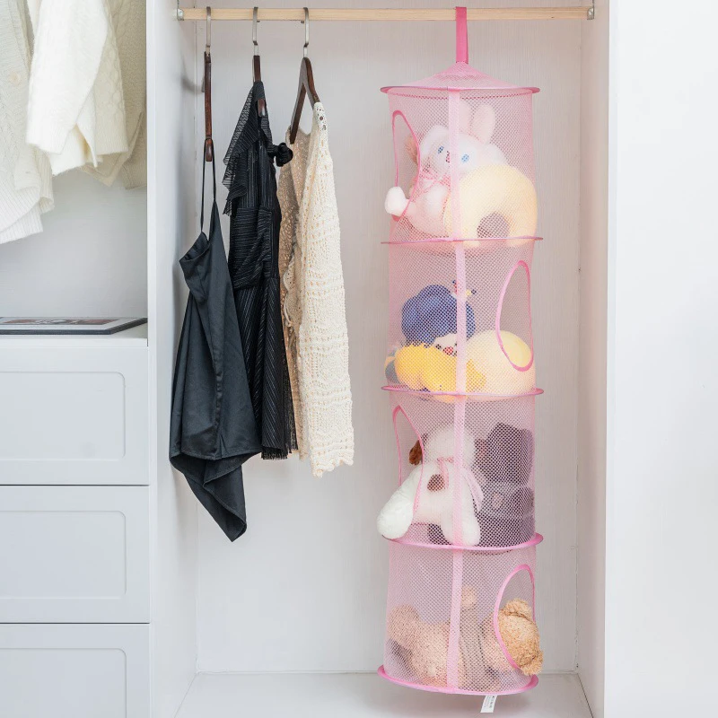 Foldable Plush Animal Storage Net 4 Compartments Hanging Mesh Toy Storage Hammock For Kids Room Toys Gloves Hats Socks