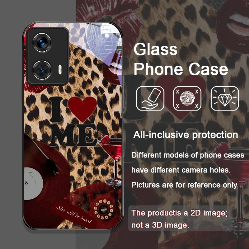 Strawberry Bow Leopard Print Tempered Glass Phone Case for Motorola Moto Edge 50 Fusion 40 Neo 30 Pro G85 G84 G35 G55 G04 Covers view 4