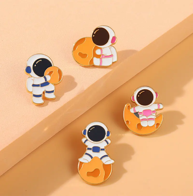 Explore The Planet Enamel Pin Custom Astronaut Metal Brooches Bag Badge Childlike Cartoon Jewelry Pins Up Gift for Kids