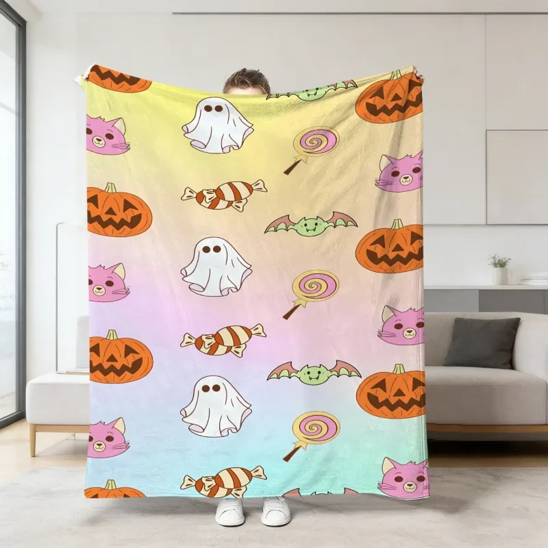 Halloween Colorful Blanket Cover Cartoon Ghost Skull Print Flannel Nap Blanket Sofa Covers Multifunctional Decorative Blankets