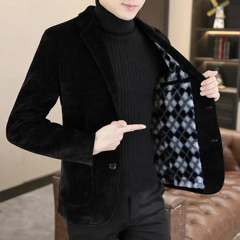 

2023 High Quality Embroidery Velvet Woolen Suit Jacket for Men Winter Plush Warm Casual Business Blazer Masculino Men Clothing
