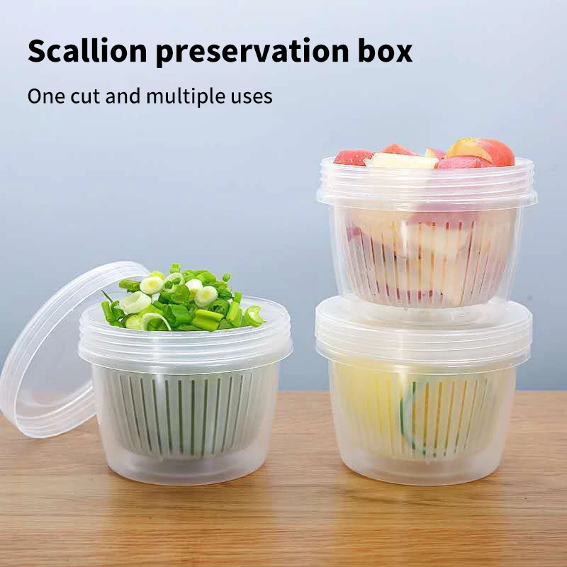 Fresh Keeping Box Of Onion Ginger Garlic Kitchen Vegetable Plastic Refrigerator Sealed Storage Scallion Drain Box...