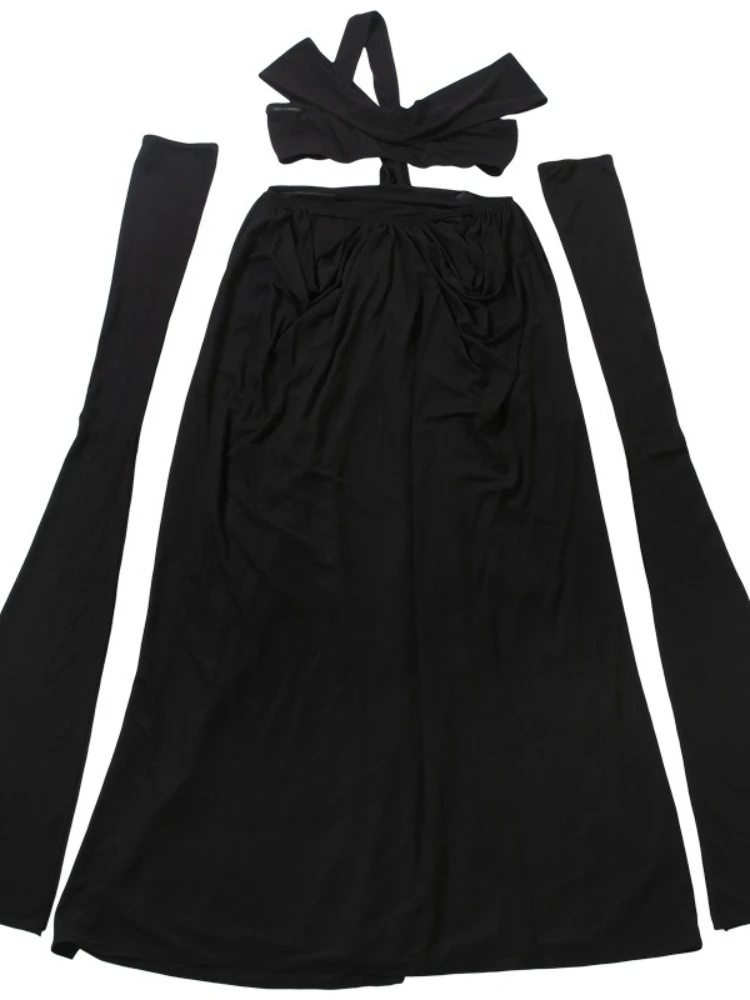 SsTss Mode Off Schouder Lange Feestjurk Vrouwen Sexy Een Band Arm Mouw Uitgesneden Detail Ruches Nachtclub Jurk Elegant gewaad