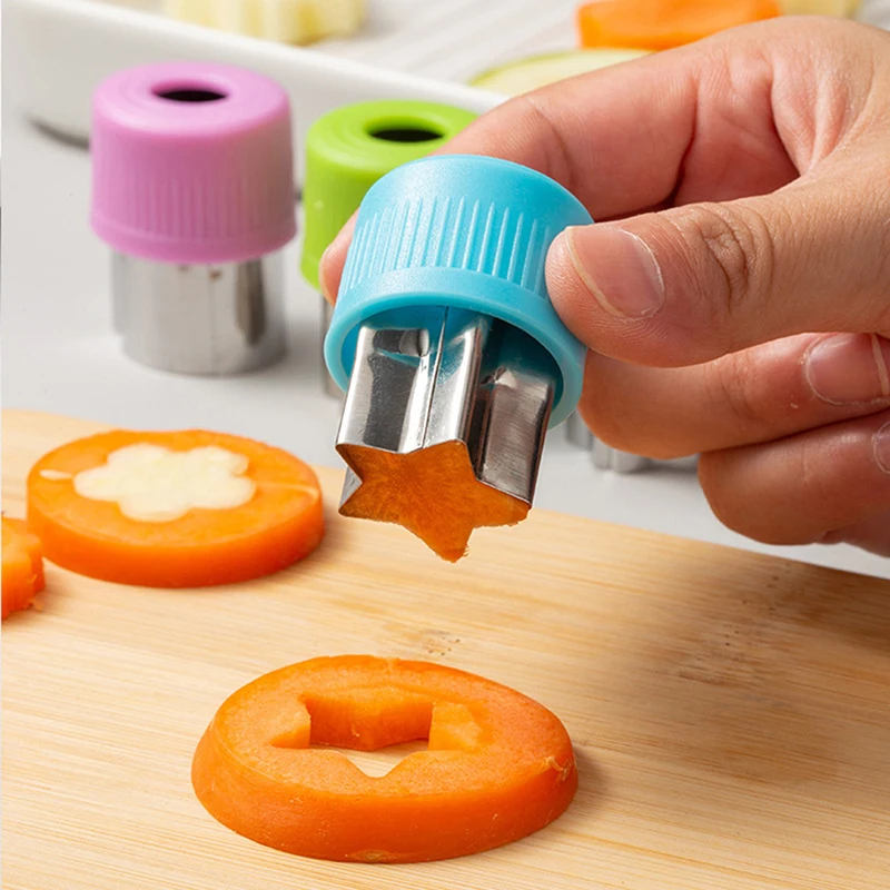 New··3Pcs Star Heart Shape Vegetables Cutter Plastic Handle Portable Cook Tool Stainless Steel Fruit Cutting Die Kitchen Gadgets