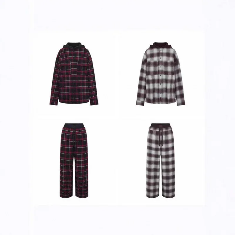 Loose Oversized Plaid Casual irt Jaet Double Waist Straight Leg Pants Women's Spring Faion Reflective Low Waist Zipper