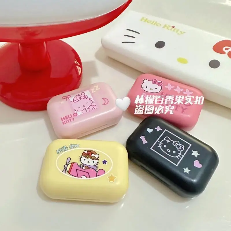 New Sanrio Hello Kitty Contact Lens Case with Mirror Cosmetic Contact Lenses Box Mini Portable Ins Cute Girl Gift For Girlfriend