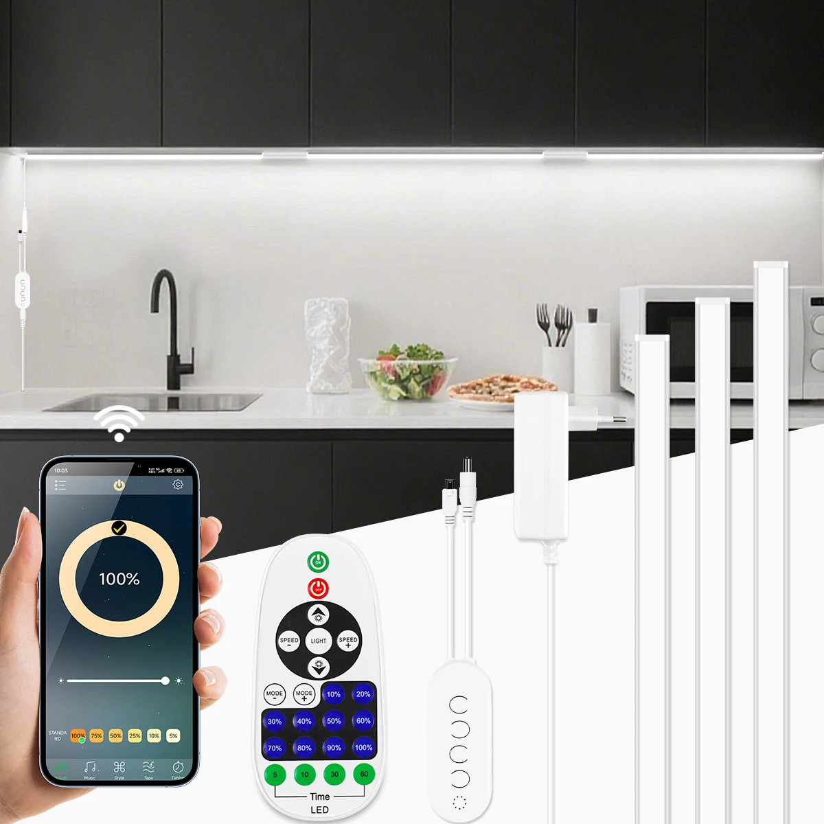 1-6PCS LED Bar Light Efficient Heat Dimmable RF Remote/Bluetooth Control 12V 30CM/40CM/50CM Night Lihgt for Kitchen Living Room