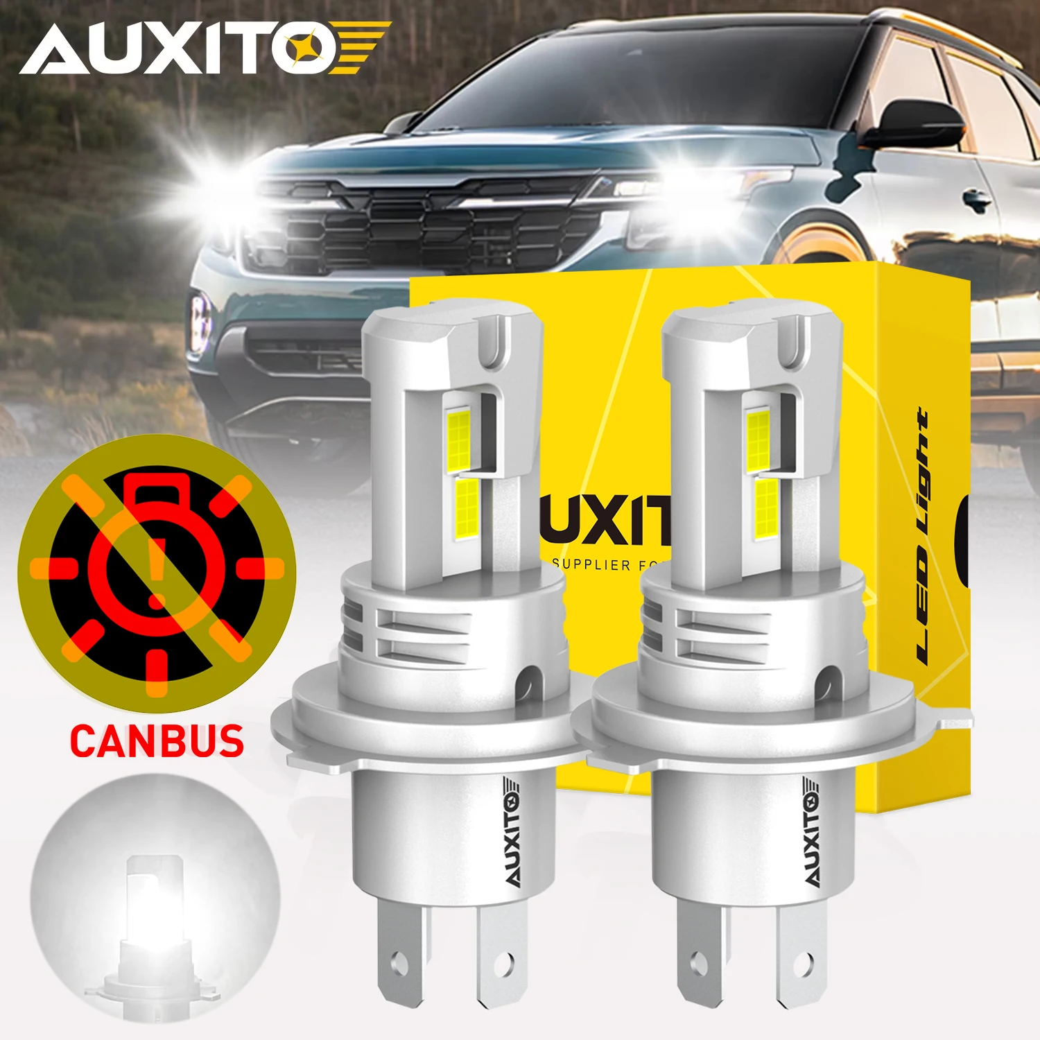 

2 шт. AUXITO M6 LED H4 Canbus Фара дальнего и ближнего света 9003 HB2 Супер яркий белый мощный 12 В автомобильный прожектор 20000LM безвентиляторный