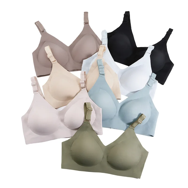 Women's Seamless Bras Ladies Thin Style Jelly Color Soft Breastfeeding Bra Wireless Underwear Breathable Lingerie Deep V Gather