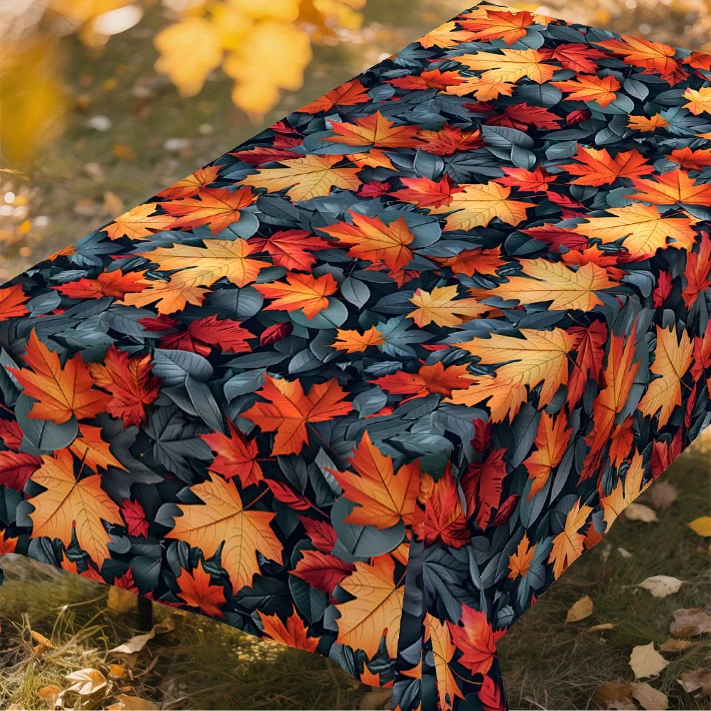 Single pack, autumn tablecloth, black decoration, maple leaf and green leaf pattern