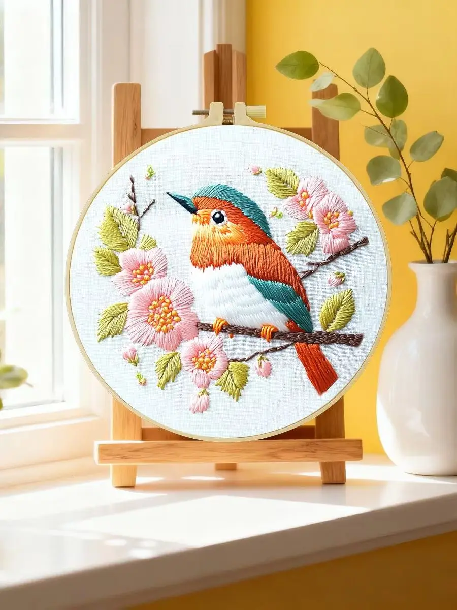 1 Stück 20X20CM/15X15CM 7,87/6,3 Zoll Vogel-Stickerei-Starter-Kit DIY-Kit DIY-Stickerei-Set Handarbeiten Nähkunst Nadelkunst – Detail 6