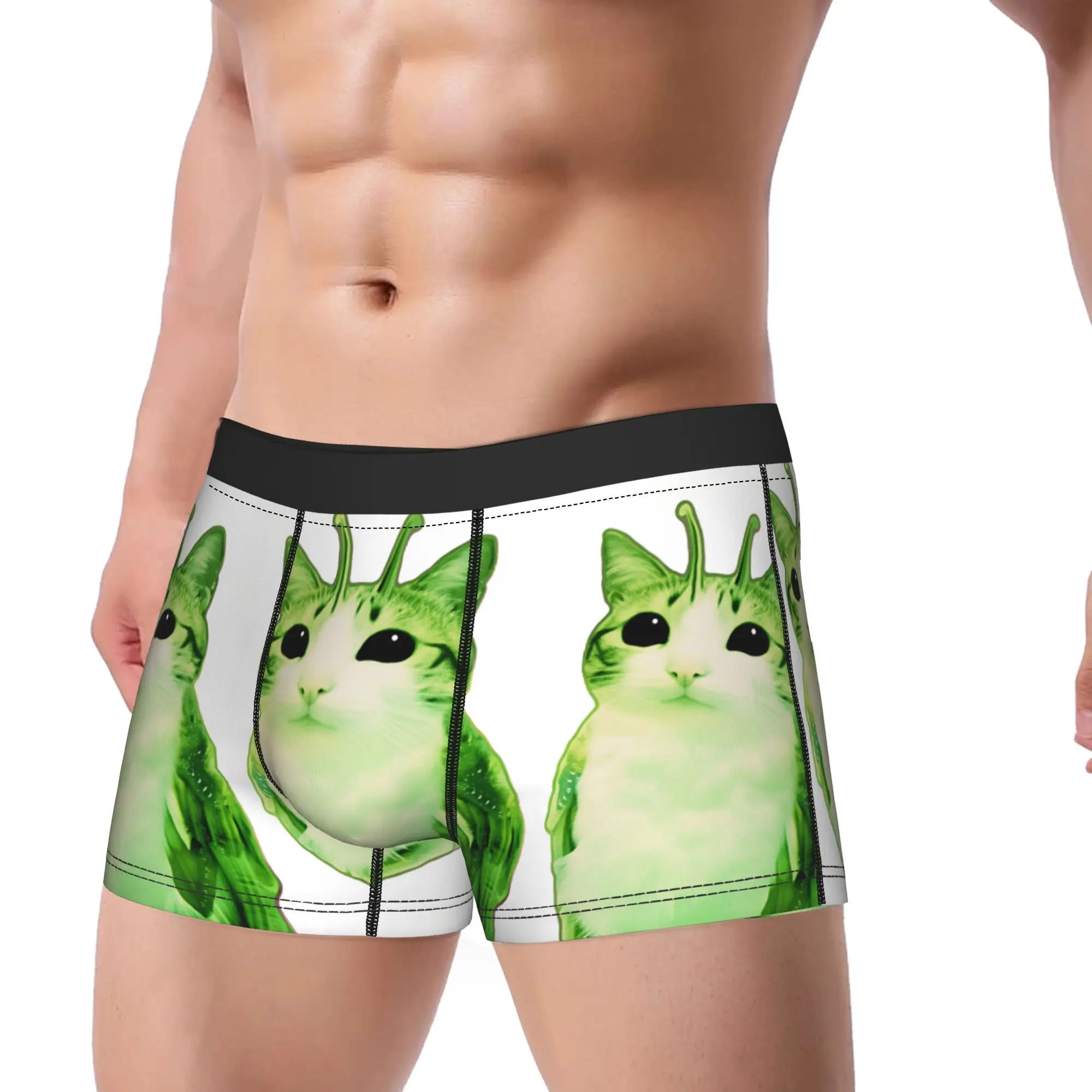 Funny Green Aliens Meowl Cat Shorts Briefs  Underwear Hot Sale Men Soft Trend Boxershorts Printed Oversize Panties