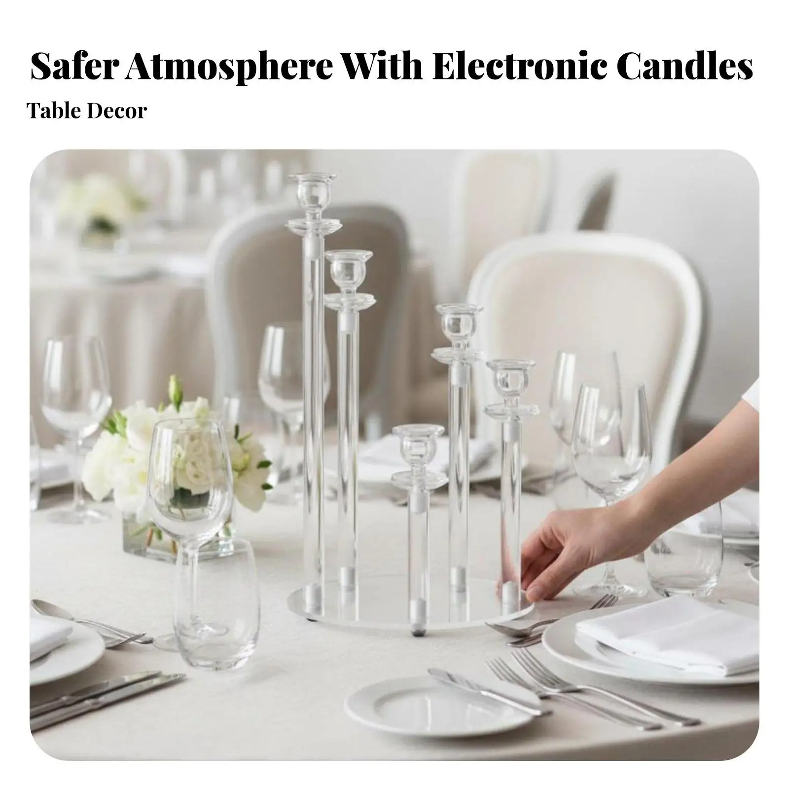 Clear Acrylic Candelabra 5 Arm Modern Candle Holder for Wedding Centerpieces Table Decor Elegant LED Tealight Display