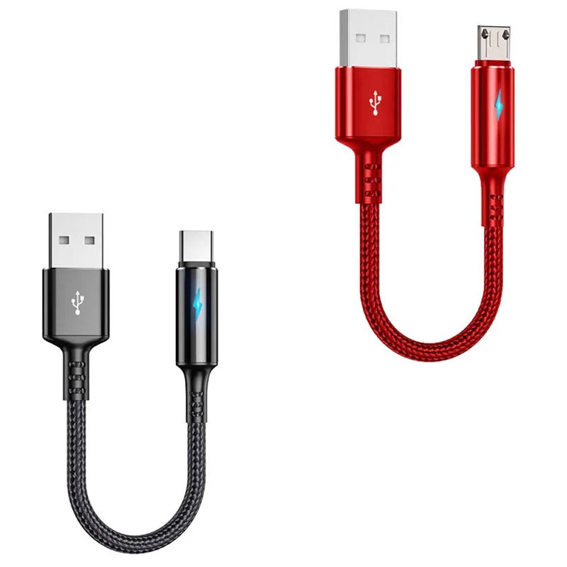 1PCS 25cm Short Nylon Charger Data Cable 2.4A Micro USB Type C Cables  Fast Charging Power Bank Phone Cord Wire