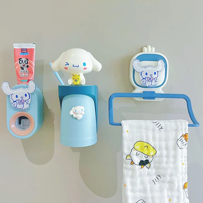 Sanrio Kawaii Cinnamoroll Washing Cup Kuromi Pochacoo Cartoon Children\'s Wall Mounted Magnetic Toothbrush Cup with Storage Space