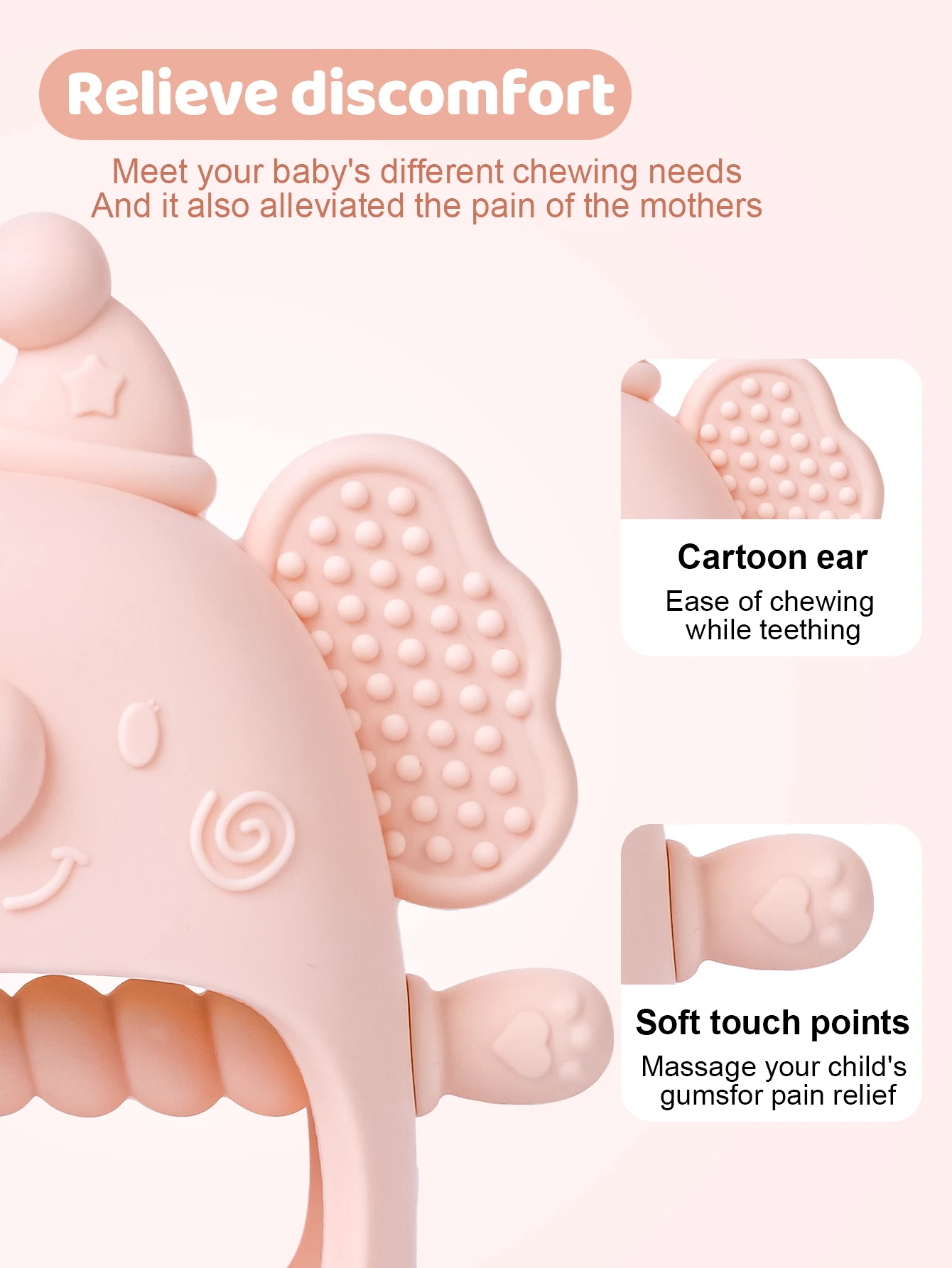 1pc Infant Silicone Teething Toy & Anti-drop Glove Set Elephant Shaped Soft Safe Nesting Toy For Early Educational