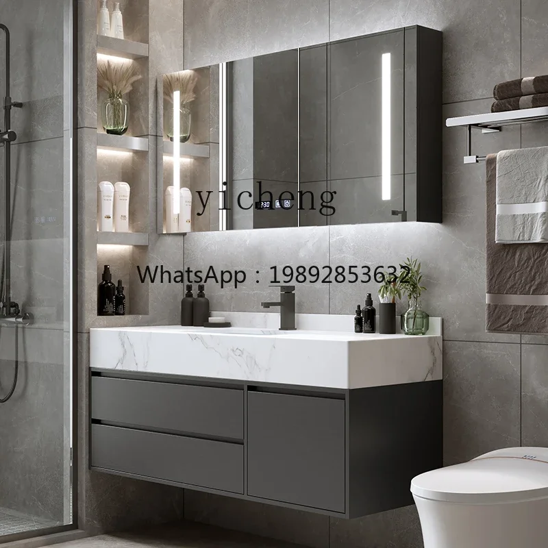 HYS Ceramic Basin Bathroom Cabinet Combination Hand Wash Sink Wash Table Smart Mirror Bathroom Cabinet