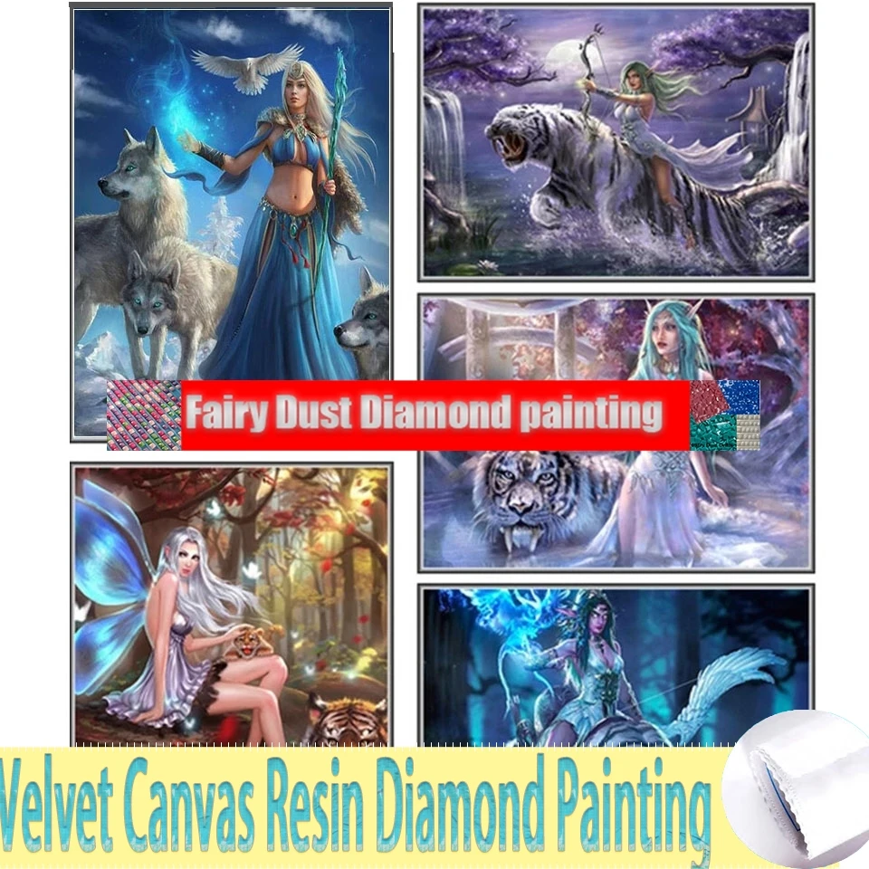 Fantasy Fairy Anime Beauty And Tiger 5D DIY Fairy Dust Resin Diamond Painting Kits Embroidery Mosaic Animal Wall Art Home Decor