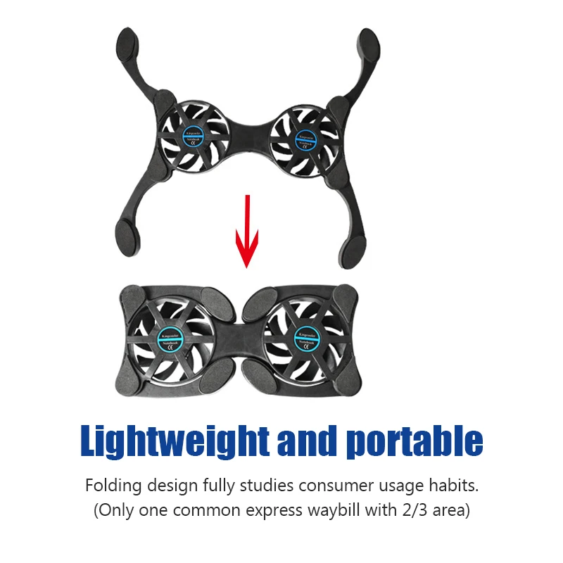 Almohadilla de enfriamiento plegable para ordenador portátil USB con 2 ventiladores, soporte enfriador para portátil, soporte de plástico,