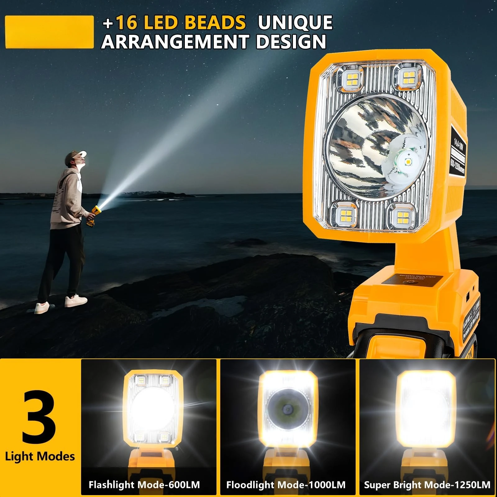 

Site Light 18W 1250LM LED Handheld Flashlight with 110 Degree Swivel Head Compatible for Dewalt 20V MAX Lithium Ion Batteries