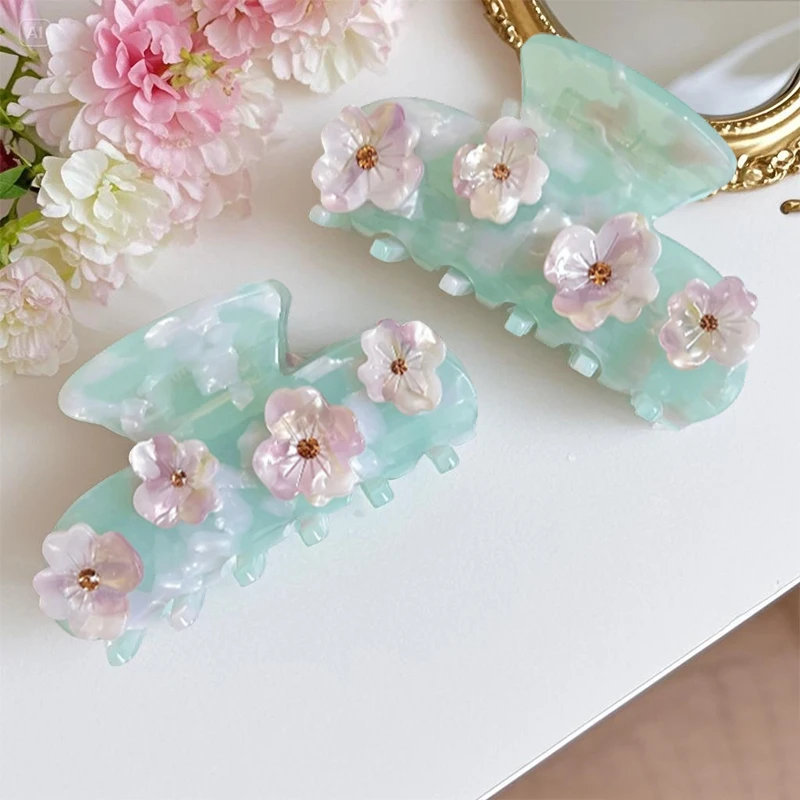 

New Rhinestone Pearl Flower Hair Claw Ice Blue Acetate Hair Claws Senior GentleTrendy Claw Clip Hair Accessories for Women Girls