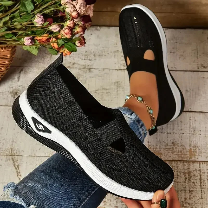 

Shoes Woman Soft Sole Knitted Sneakers For Women Breathable Hollow Out Mesh Flats Summer Shoes Comfort Casual Sports Lightweight