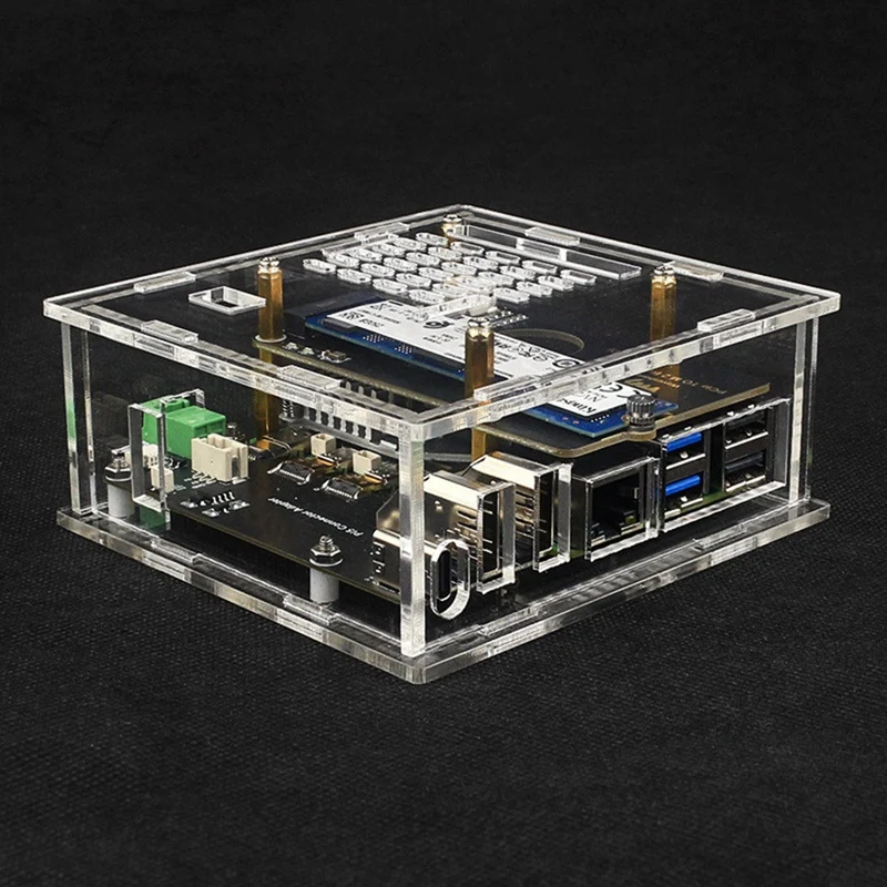 For Raspberry Pi 5 Case + Radiator Fan + -Compatible To HD Adapter Board Support Dual 4K Output Expansion Board