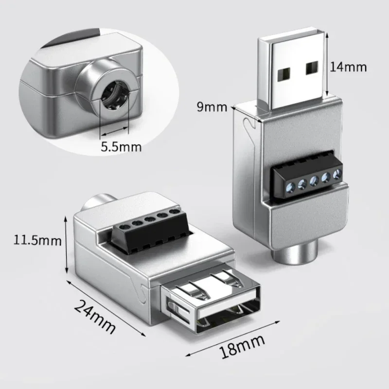1pc Metal Shell USB 2.0 Solderless Plug Male Female Mobile Phone Keyboard Mouse Fast Charging Wire Connector DIY Wiring Terminal