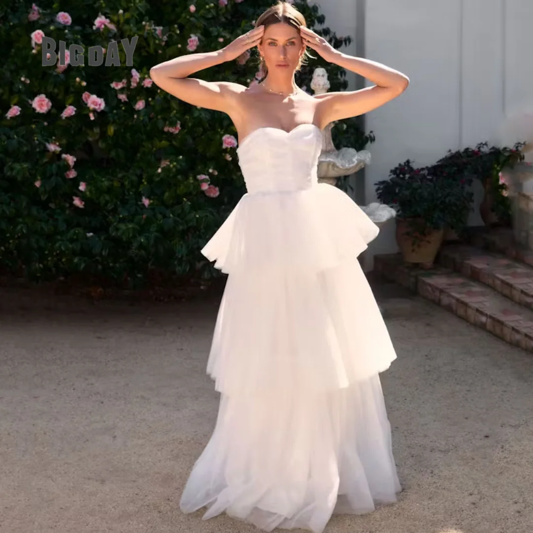 Robe de mariée en tulle sans bretelles pour femme, ligne A, train de cour, sur mesure, exquis, 2024