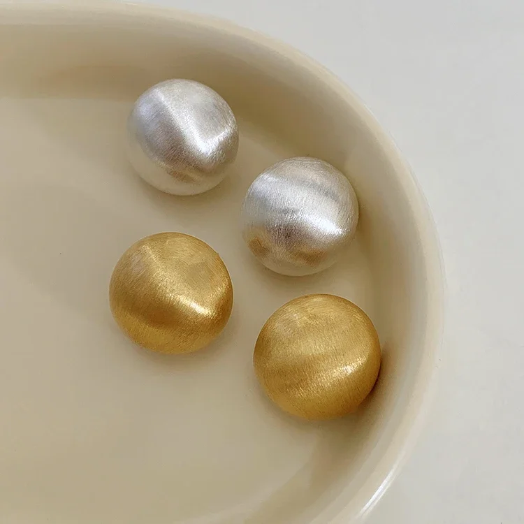 Fashion Metal Brushed Frosted Semicircle Stud Earrings for Women Vintage Gold Color Round Ball Temperament Earrings Jewelry Gift