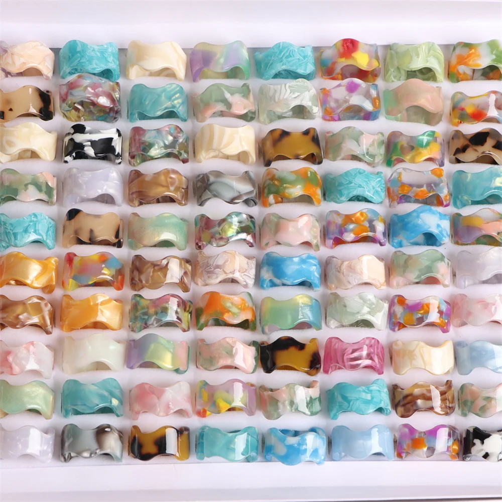 30Pcs/Lot Wholesale Resin Acrylic Imitation Shell Colourful Opening Rings for Women Jewelry Party Gifts Mix Style