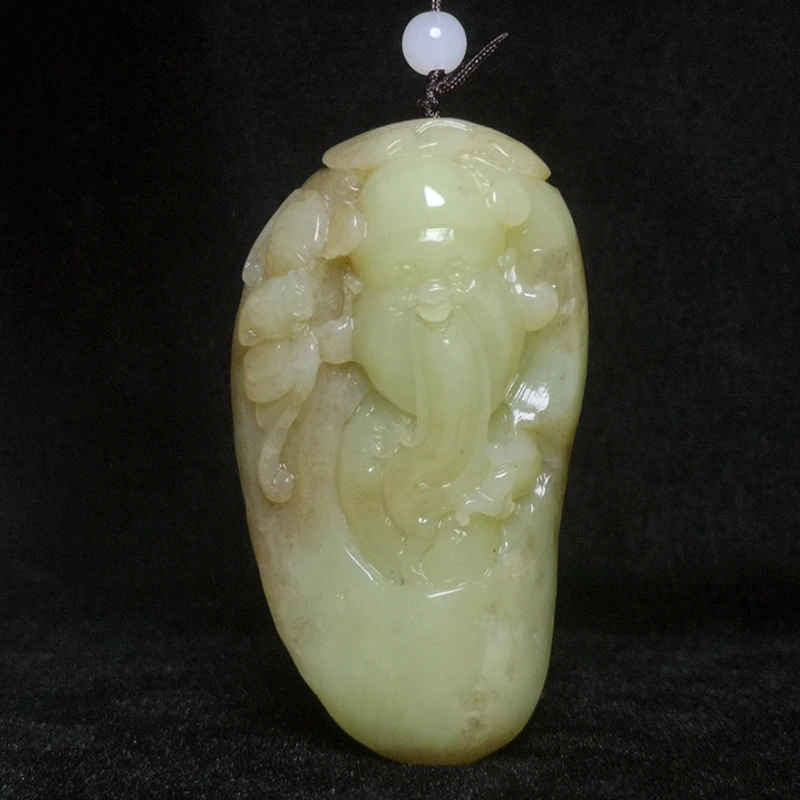 

3.2" Old Chinese Hetian Jade Hand Carving God of Wealth Bat Pendant statue Gift