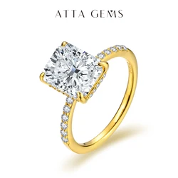 ATTAGEMS Radiant Cut 4CT Moissanite Ring for Women D Color S925 Sliver 18K Gold Plated Sparkling Engagement Wedding Fine Jewelry