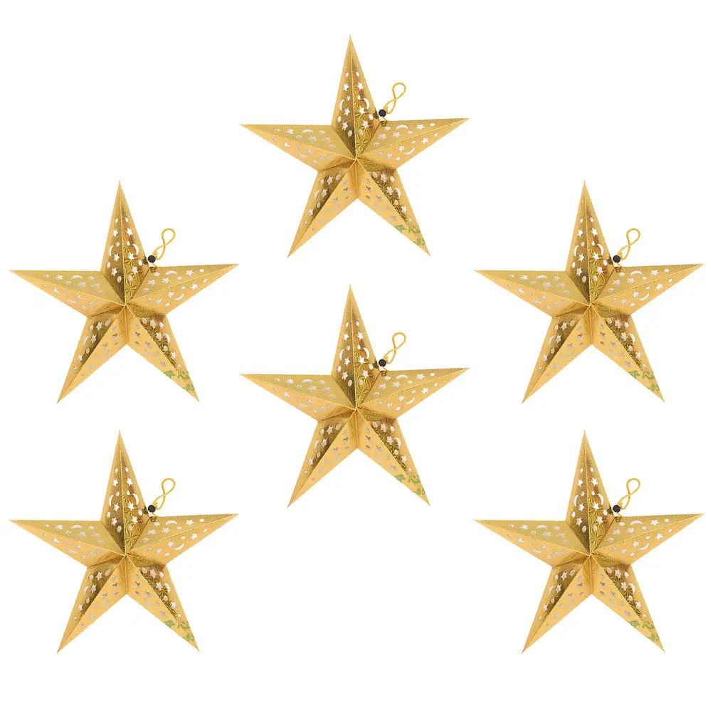 

Набор из 6 изысканных бумажных подвесных светильников в форме пентаграммы и звезды, 3D-подвески с полым узором в виде луны, идеально подходят для спальни, столовой, для использования в помещении