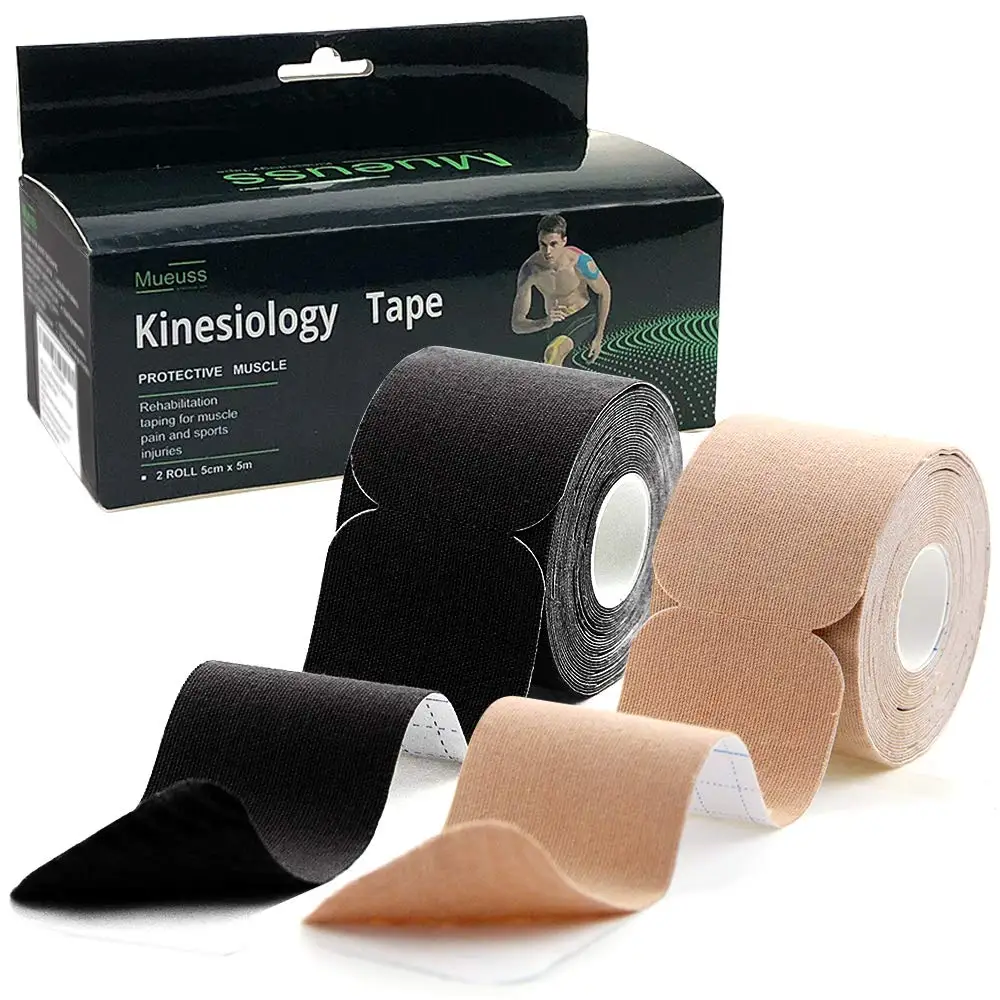 

2 Rolls Pre-cut Kinesiology Athletic Tape Latex Free Elastic Self Adherent Wrap Muscle Pain Relief Knee Pads Protector 5CM*5M