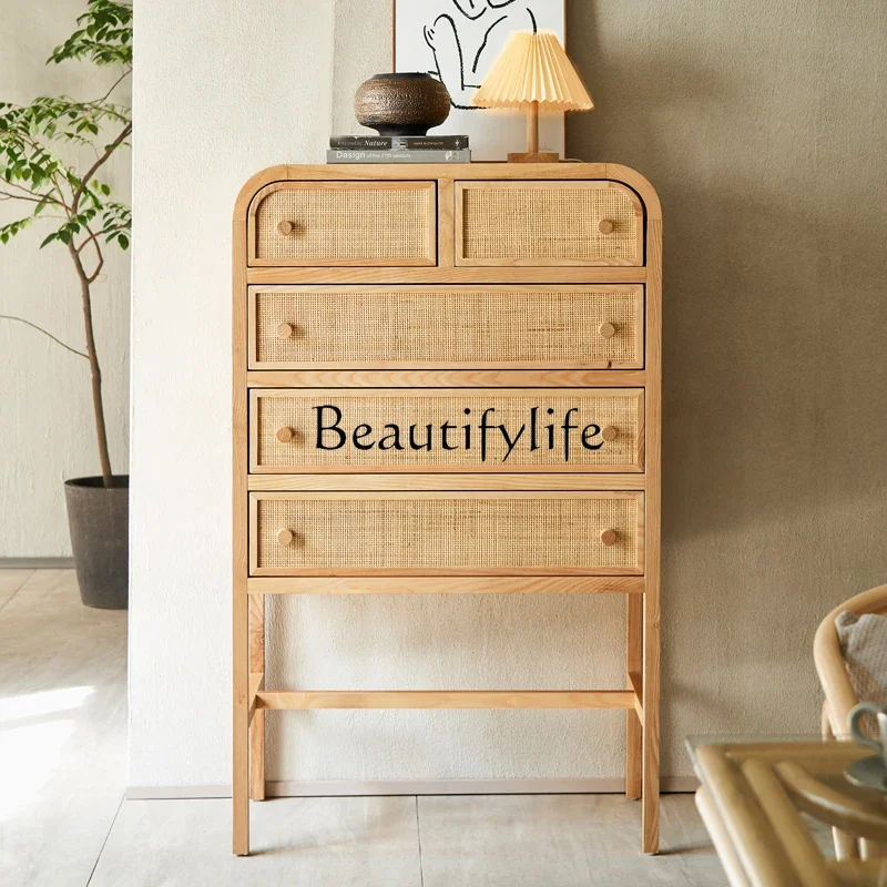 

S Household Solid Wood Rattan Chest of Drawers Japanese Living Room Drawer Locker B & B Creative Storage
