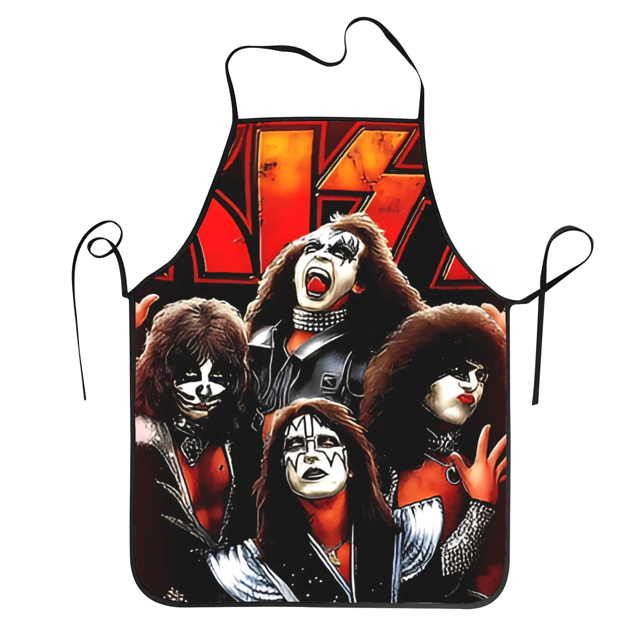 

Kiss Metal Band Rock Apron Cleaning Barber Kitchen Accessories Barbecue Fashionable Aprons without Pocket