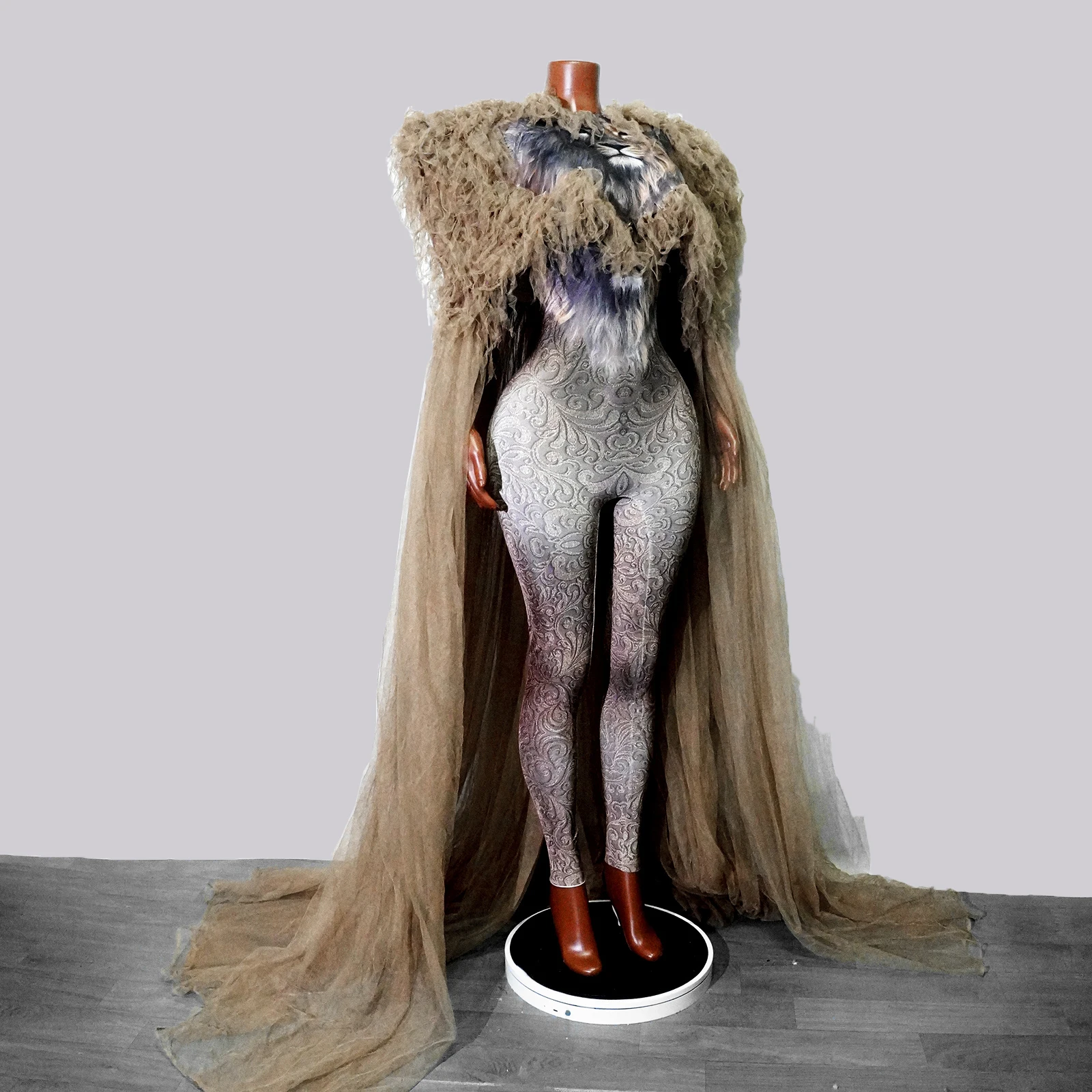 Costumes d'Halloween Sexy imprimé roi Lion marron 2 pièces combinaisons GaGa Drag scène Performance tenue Gogo vêtements fête d'anniversaire