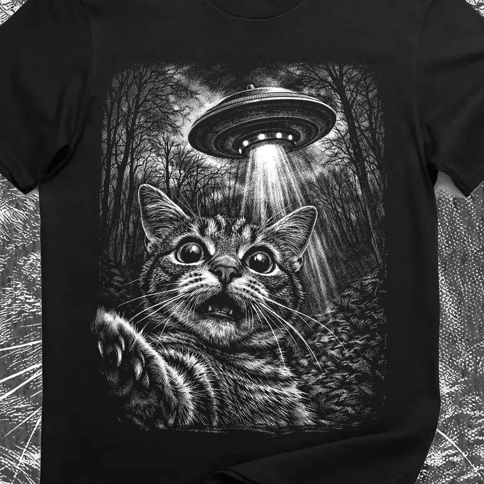 UFO Cat Abduction T Shirt Retro Sci Fi Space Humor Lover vintage Washed Unisex Breathable Comfortable fashion Stretched
